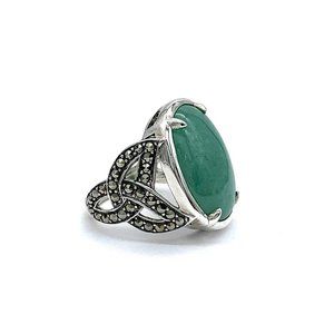 Solvar Sterling Silver Green Aventurine with Marcasite Ring